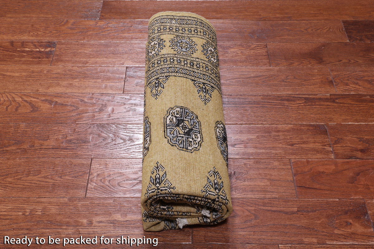 Gold Bokhara Hand Knotted Wool Rug - 4' 7" X 7' 1"