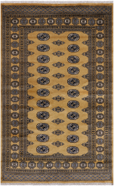 Gold Bokhara Hand Knotted Wool Rug - 4' 7" X 7' 1"