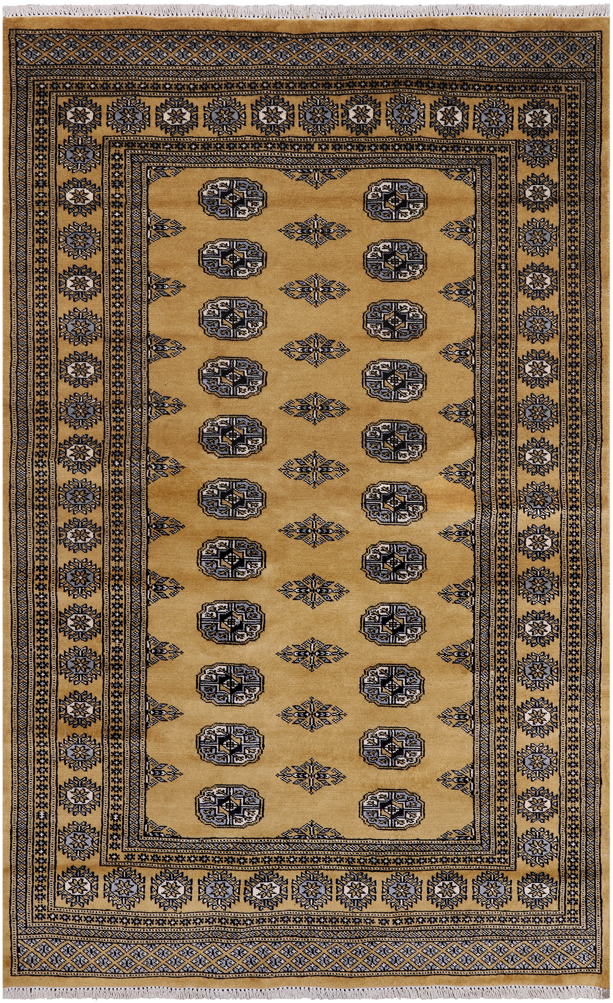 Gold Bokhara Hand Knotted Wool Rug - 4' 7" X 7' 1"