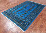 Blue Bokhara Handmade Wool Rug - 4' 6" X 7' 0"