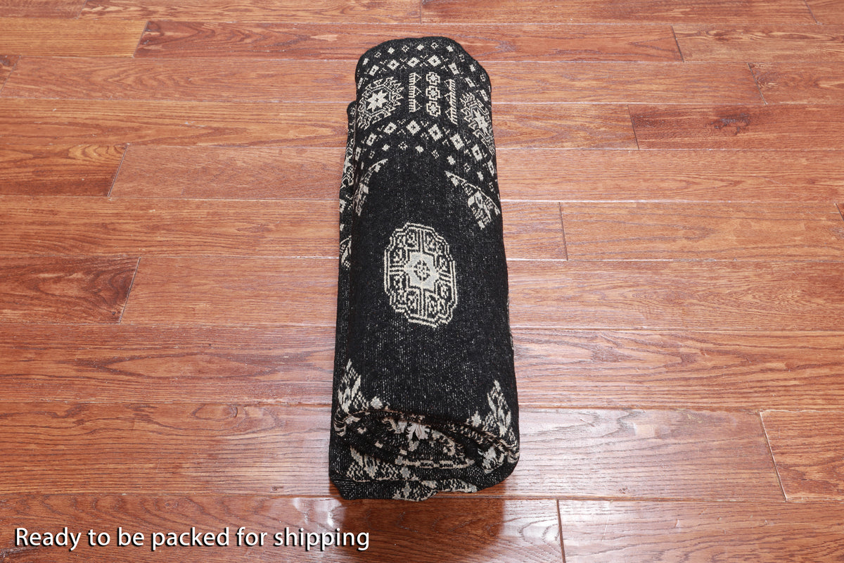 Black Bokhara Handmade Wool Rug - 4' 7" X 6' 11"