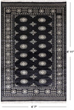 Black Bokhara Handmade Wool Rug - 4' 7" X 6' 11"