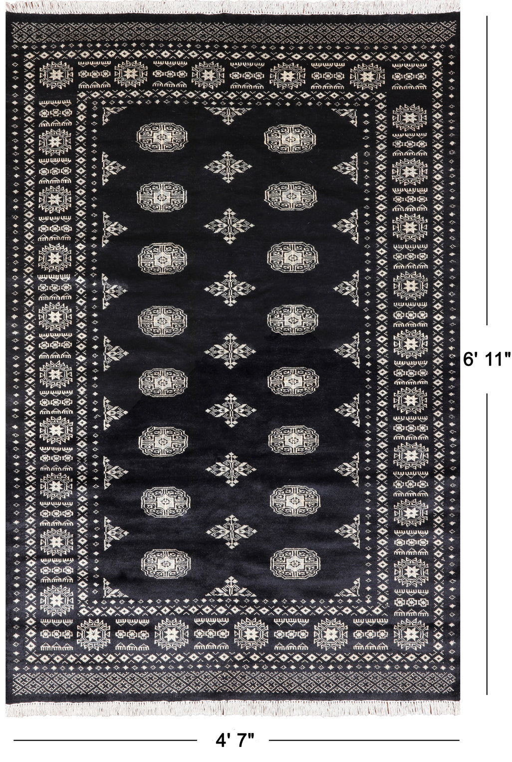 Black Bokhara Handmade Wool Rug - 4' 7" X 6' 11"