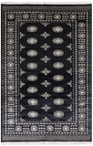 Black Bokhara Handmade Wool Rug - 4' 7" X 6' 11"