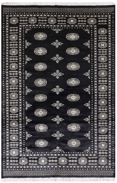 Black Bokhara Handmade Wool Rug - 4' 7" X 6' 11"