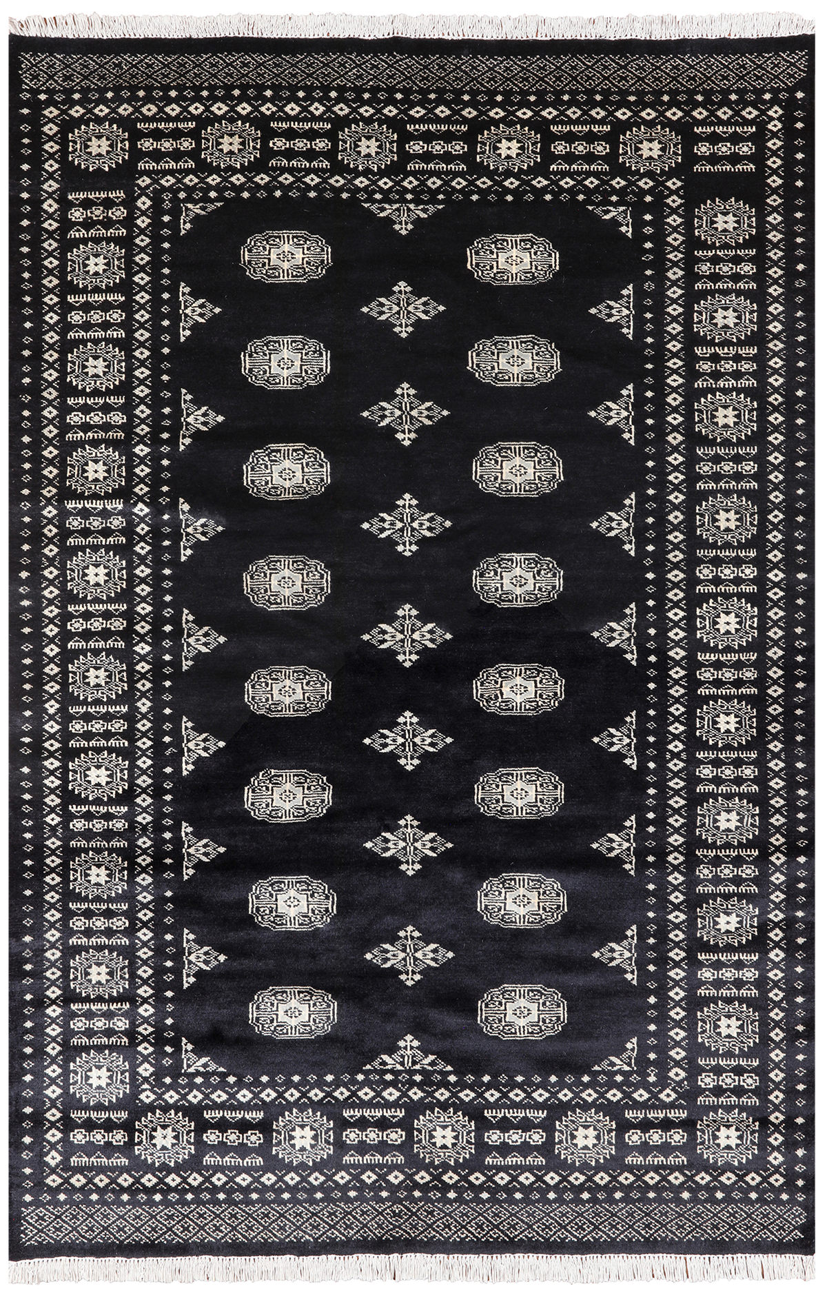 Black Bokhara Handmade Wool Rug - 4' 7" X 6' 11"