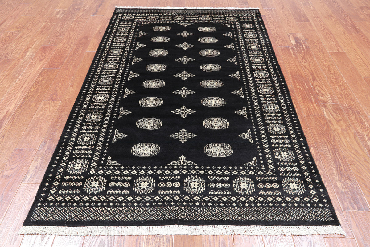 Black Bokhara Handmade Wool Rug - 4' 7" X 6' 11"