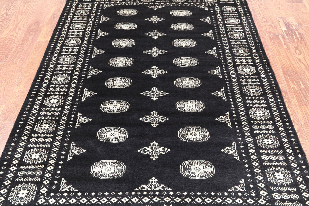 Black Bokhara Handmade Wool Rug - 4' 7" X 6' 11"