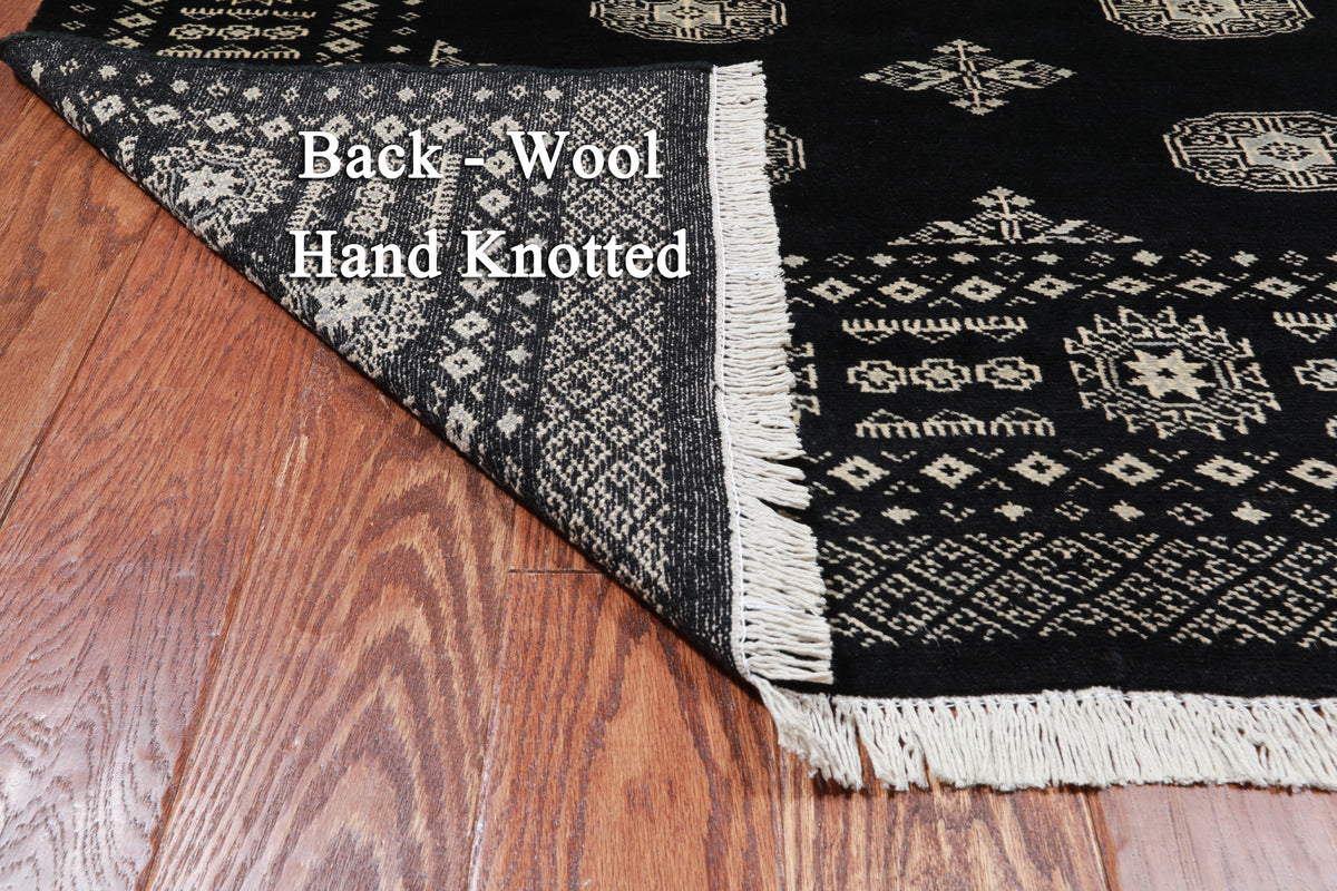 Black Bokhara Handmade Wool Rug - 4' 7" X 6' 11"