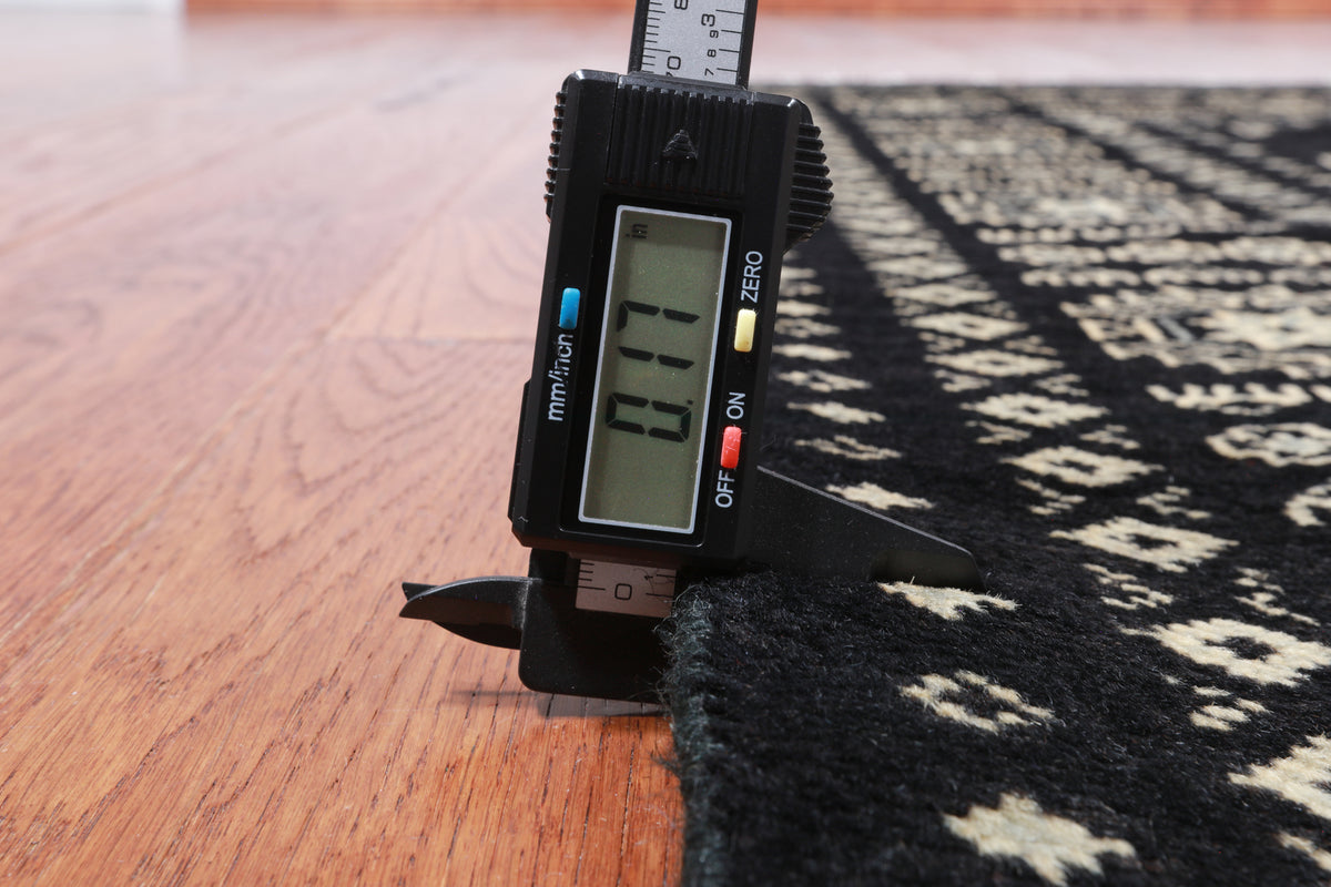 Black Bokhara Handmade Wool Rug - 4' 7" X 6' 11"