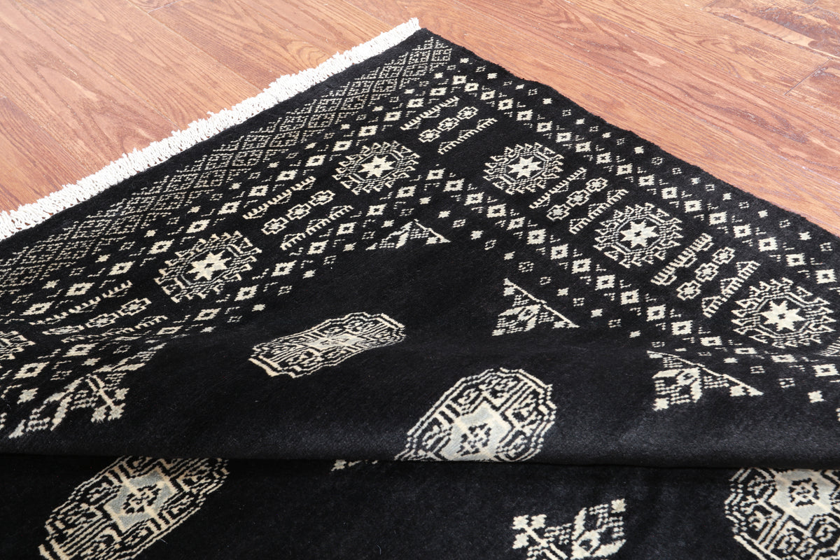 Black Bokhara Handmade Wool Rug - 4' 7" X 6' 11"