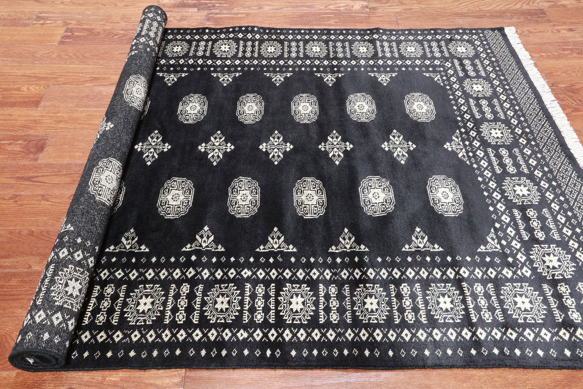 Black Bokhara Handmade Wool Rug - 4' 7" X 6' 11"