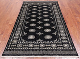 Black Bokhara Handmade Wool Rug - 4' 7" X 7' 7"