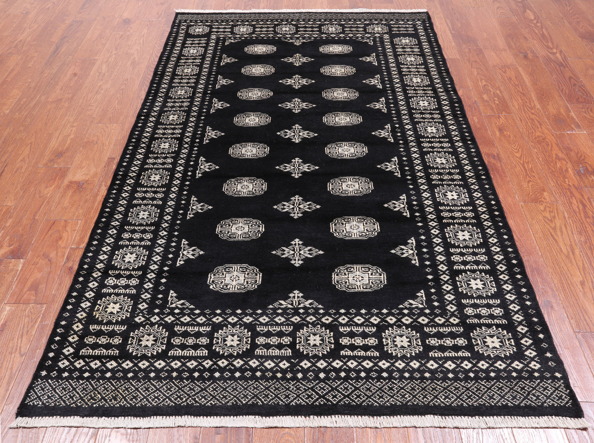 Black Bokhara Handmade Wool Rug - 4' 7" X 7' 7"
