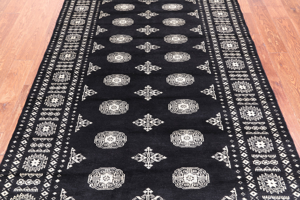 Black Bokhara Handmade Wool Rug - 4' 7" X 7' 7"