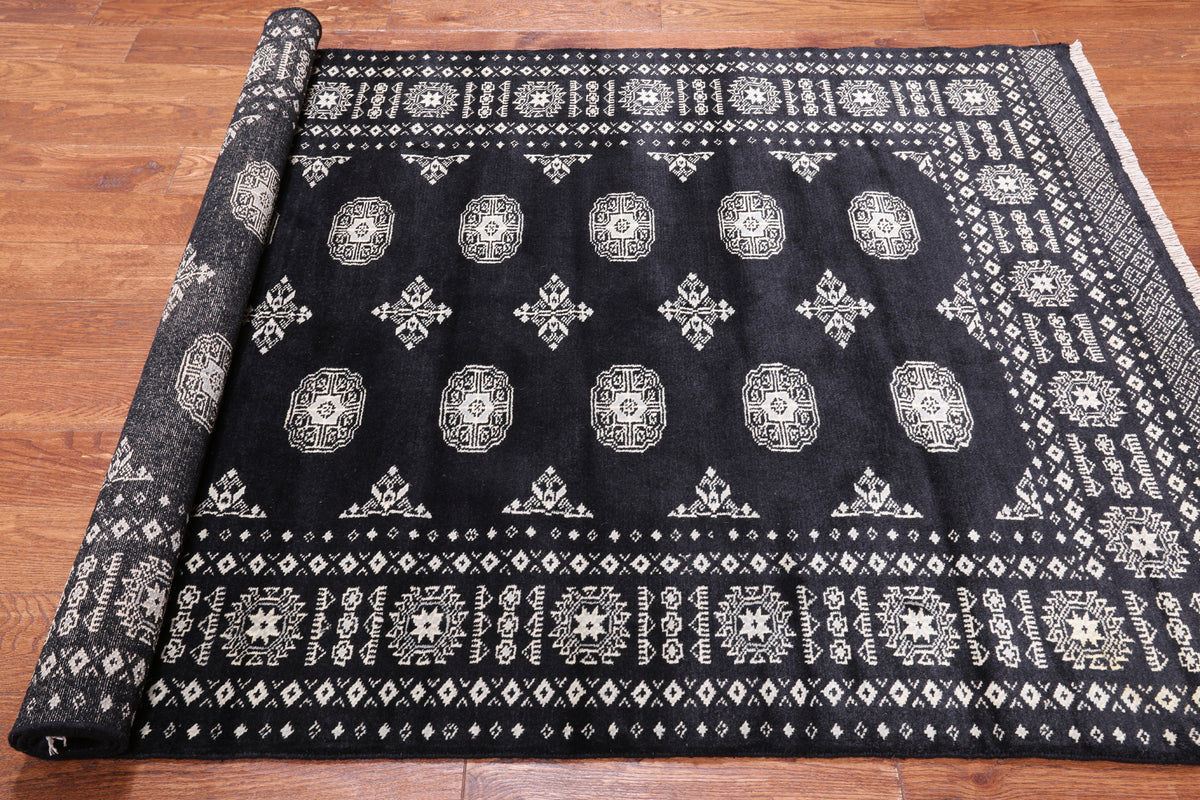 Black Bokhara Handmade Wool Rug - 4' 7" X 7' 7"