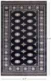 Black Bokhara Handmade Wool Rug - 4' 7" X 7' 7"