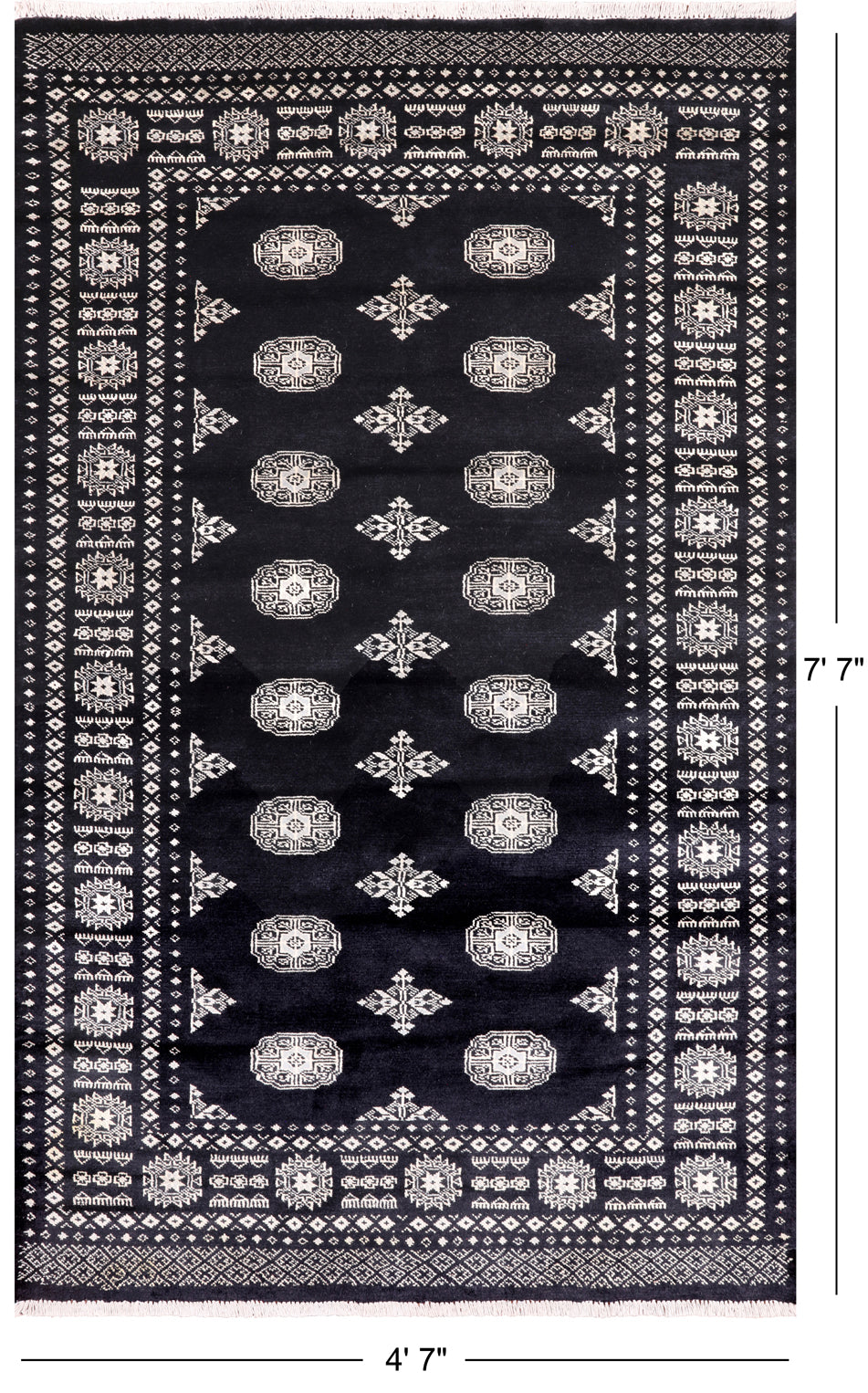 Black Bokhara Handmade Wool Rug - 4' 7" X 7' 7"