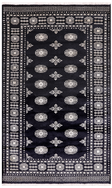 Black Bokhara Handmade Wool Rug - 4' 7" X 7' 7"
