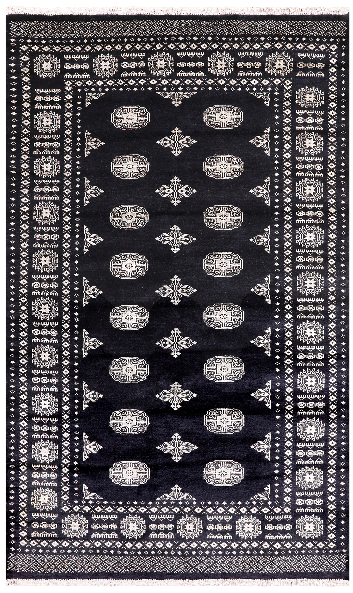 Black Bokhara Handmade Wool Rug - 4' 7" X 7' 7"