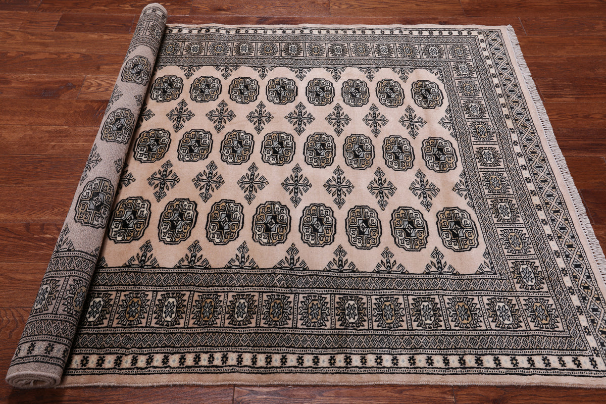 Ivory Bokhara Hand-Knotted Wool Rug - 4' 7" X 6' 10"