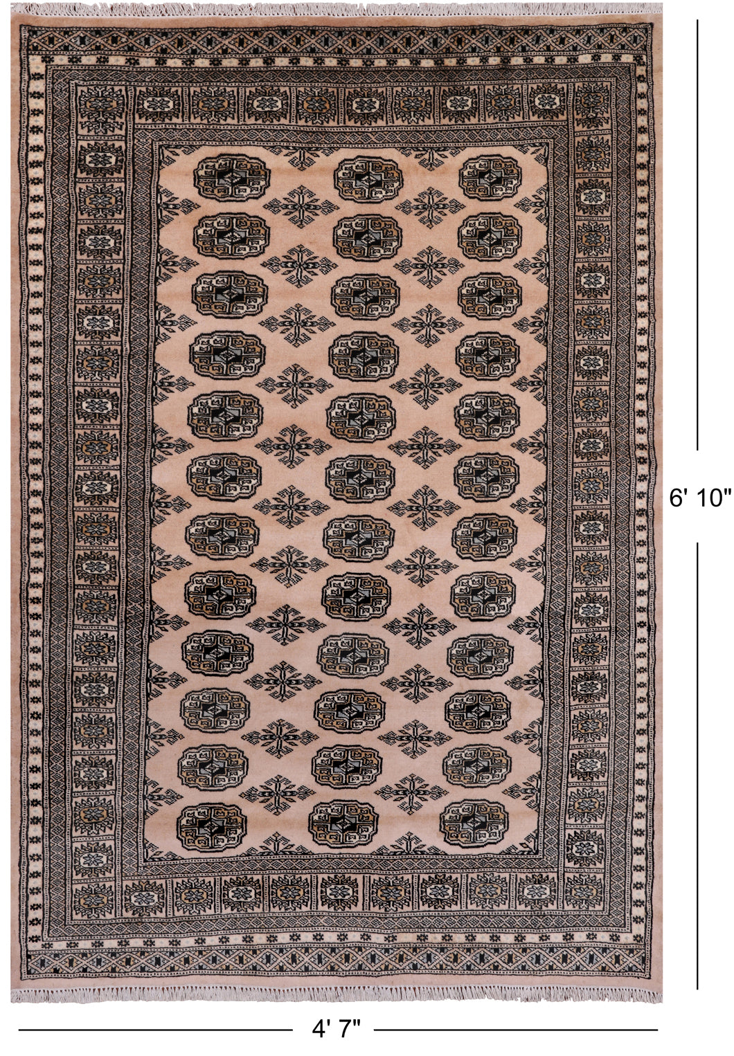 Ivory Bokhara Hand-Knotted Wool Rug - 4' 7" X 6' 10"