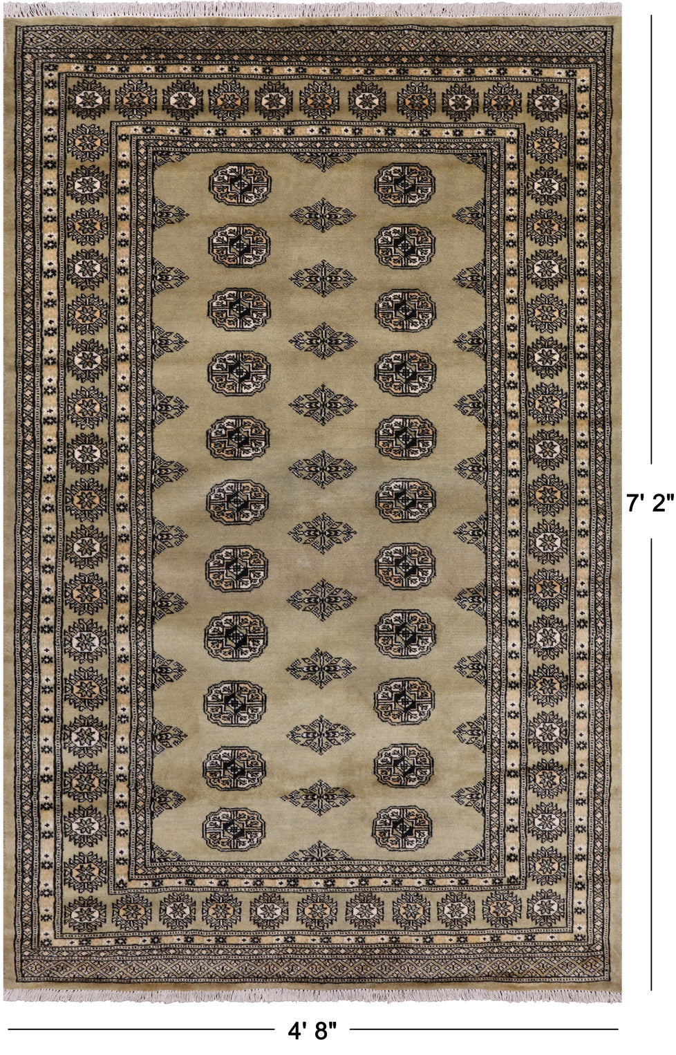 Green Bokhara Handmade Wool Rug - 4' 8" X 7' 2"