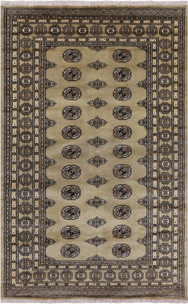 Green Bokhara Handmade Wool Rug - 4' 8" X 7' 2"