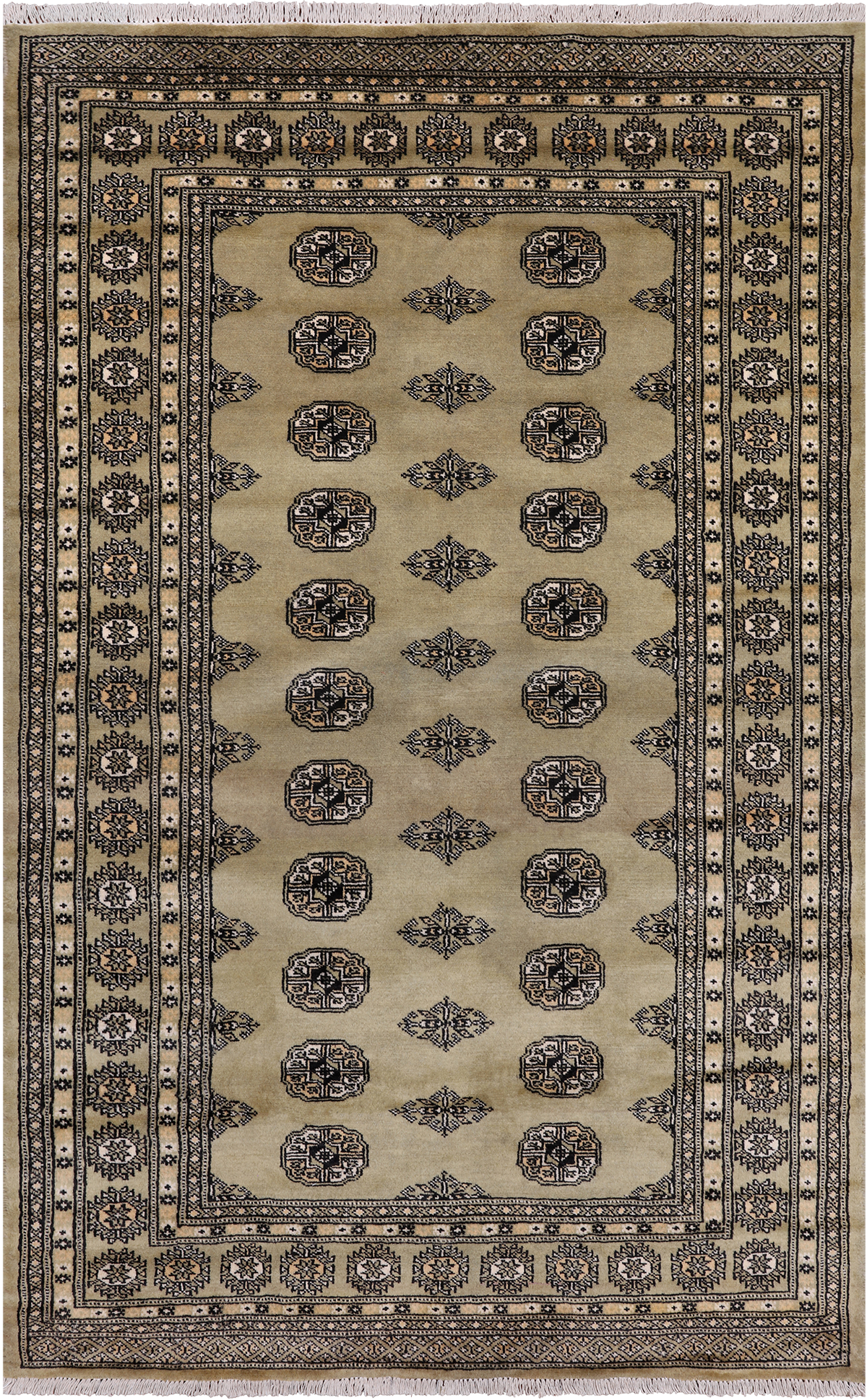 Green Bokhara Handmade Wool Rug - 4' 8" X 7' 2"