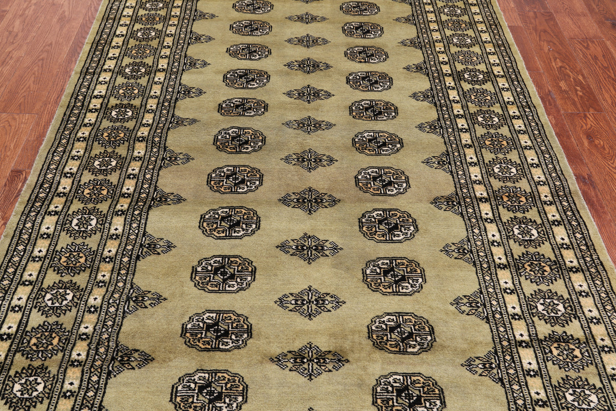 Green Bokhara Handmade Wool Rug - 4' 8" X 7' 2"