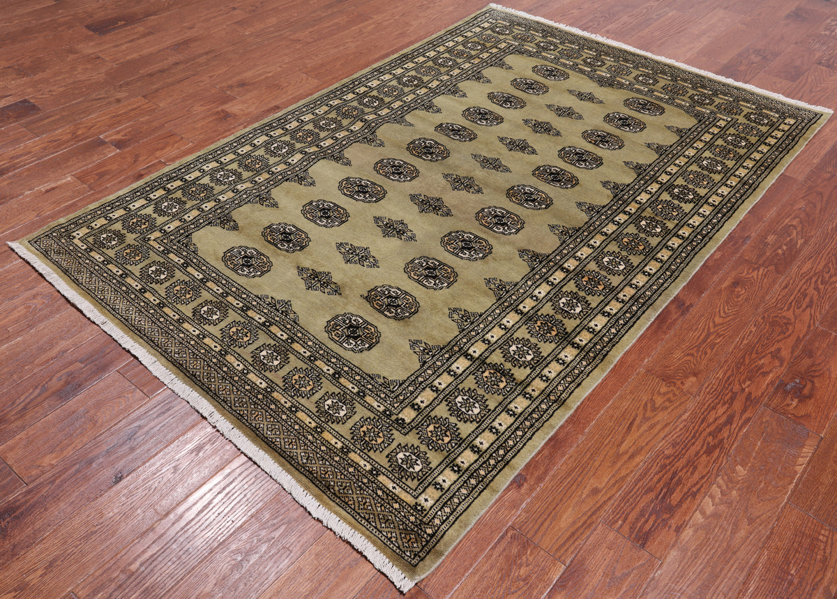 Green Bokhara Handmade Wool Rug - 4' 8" X 7' 2"