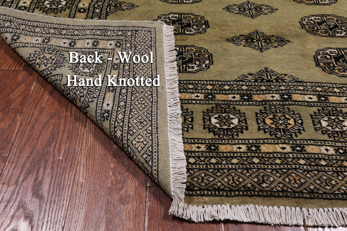 Green Bokhara Handmade Wool Rug - 4' 8" X 7' 2"
