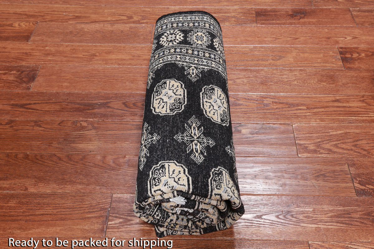 Black Bokhara Hand Knotted Wool Rug - 4' 8" X 6' 11"