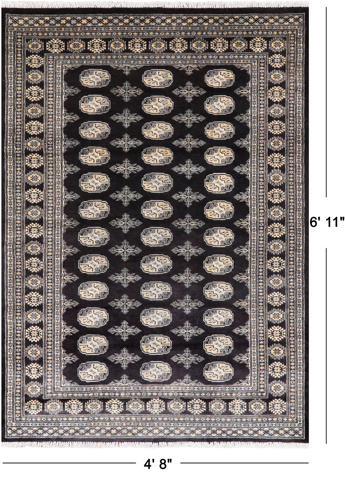 Black Bokhara Hand Knotted Wool Rug - 4' 8" X 6' 11"