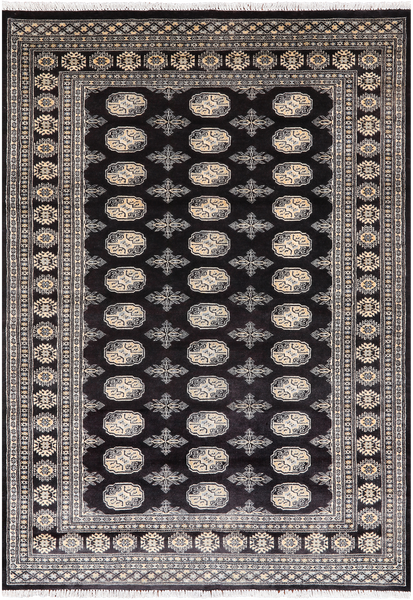 Black Bokhara Hand Knotted Wool Rug - 4' 8" X 6' 11"