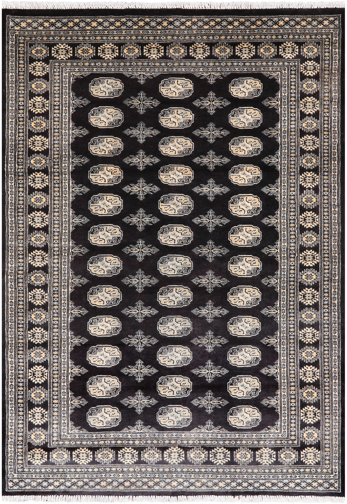 Black Bokhara Hand Knotted Wool Rug - 4' 8" X 6' 11"