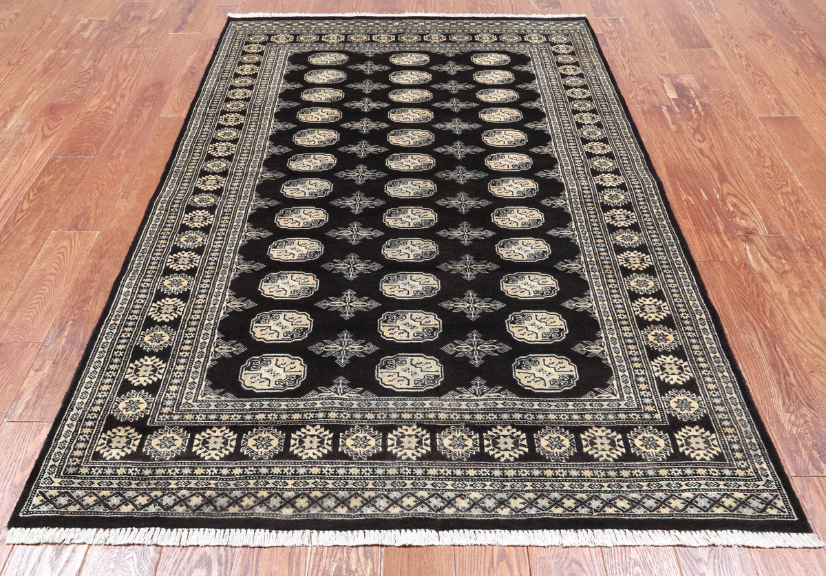 Black Bokhara Hand Knotted Wool Rug - 4' 8" X 6' 11"