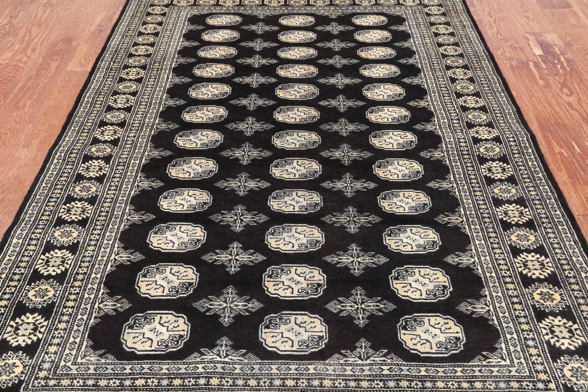 Black Bokhara Hand Knotted Wool Rug - 4' 8" X 6' 11"