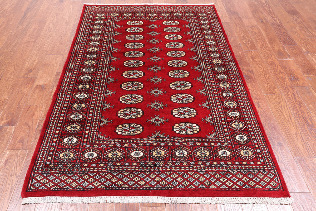 Red Bokhara Handmade Wool Rug - 4' 6" X 6' 10"