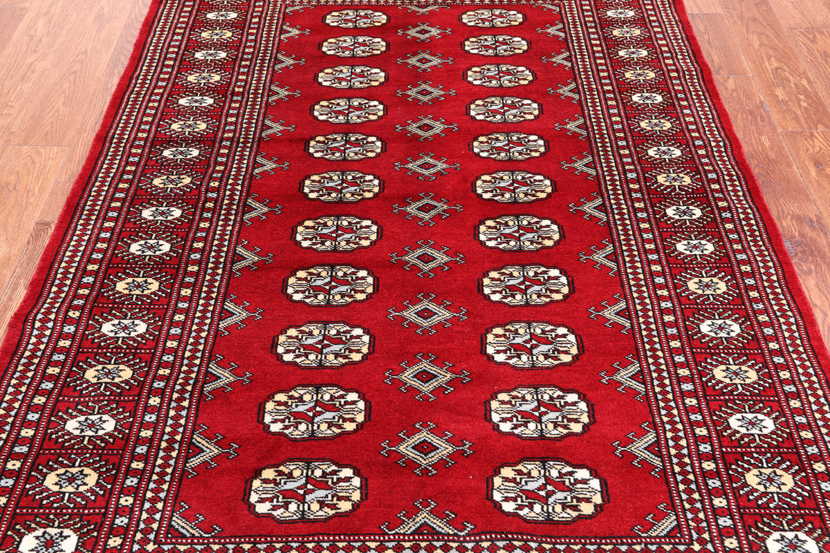 Red Bokhara Handmade Wool Rug - 4' 6" X 6' 10"