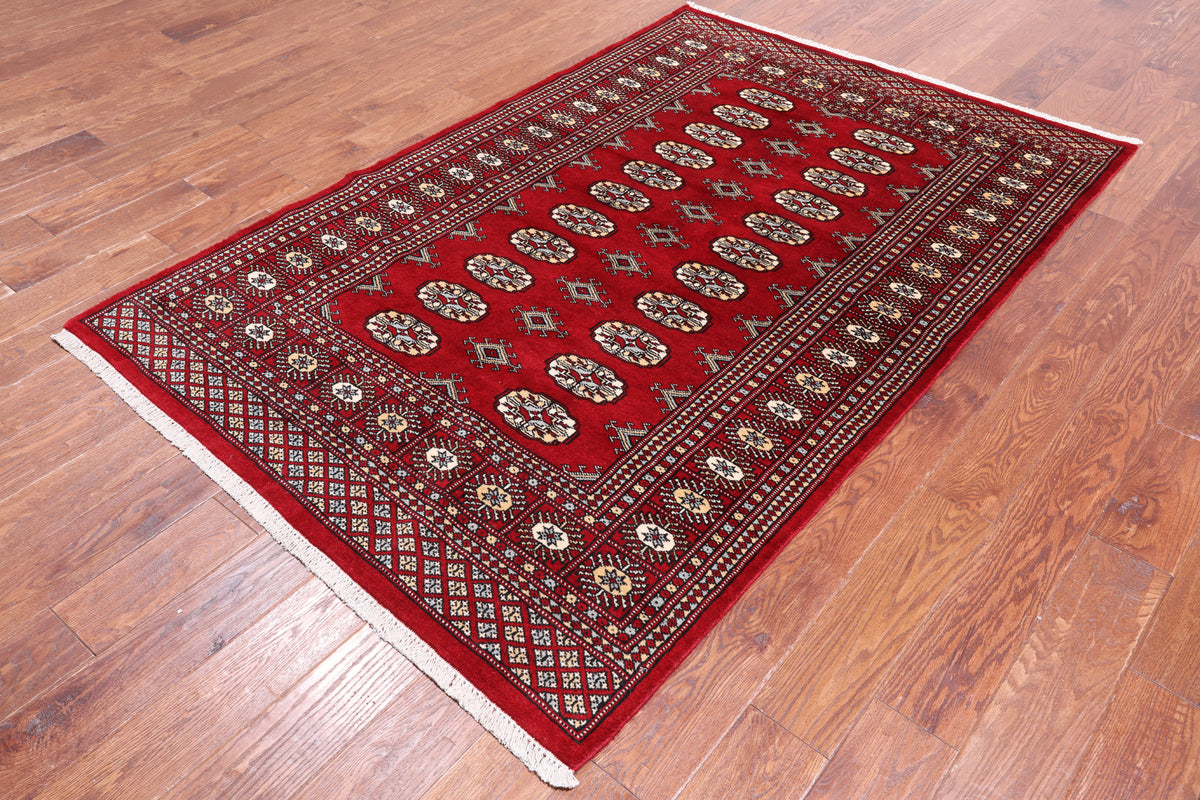 Red Bokhara Handmade Wool Rug - 4' 6" X 6' 10"