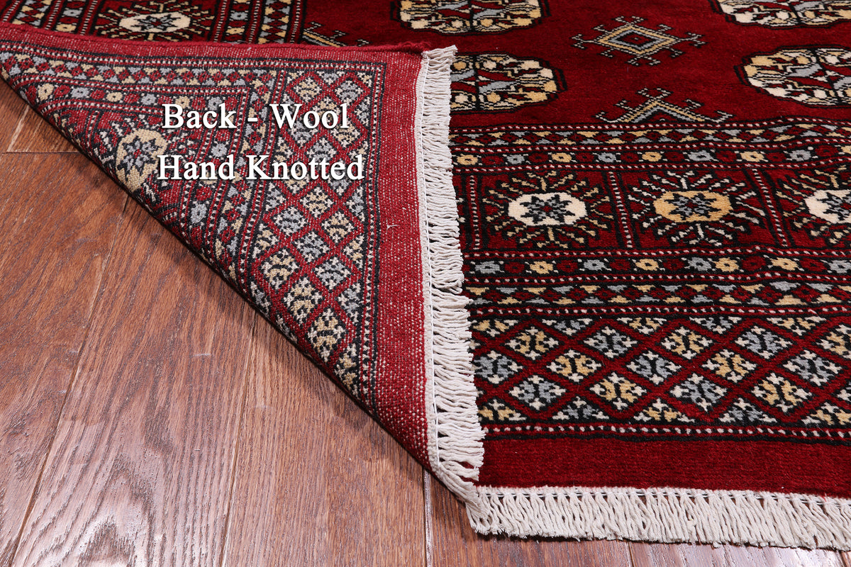 Red Bokhara Handmade Wool Rug - 4' 6" X 6' 10"
