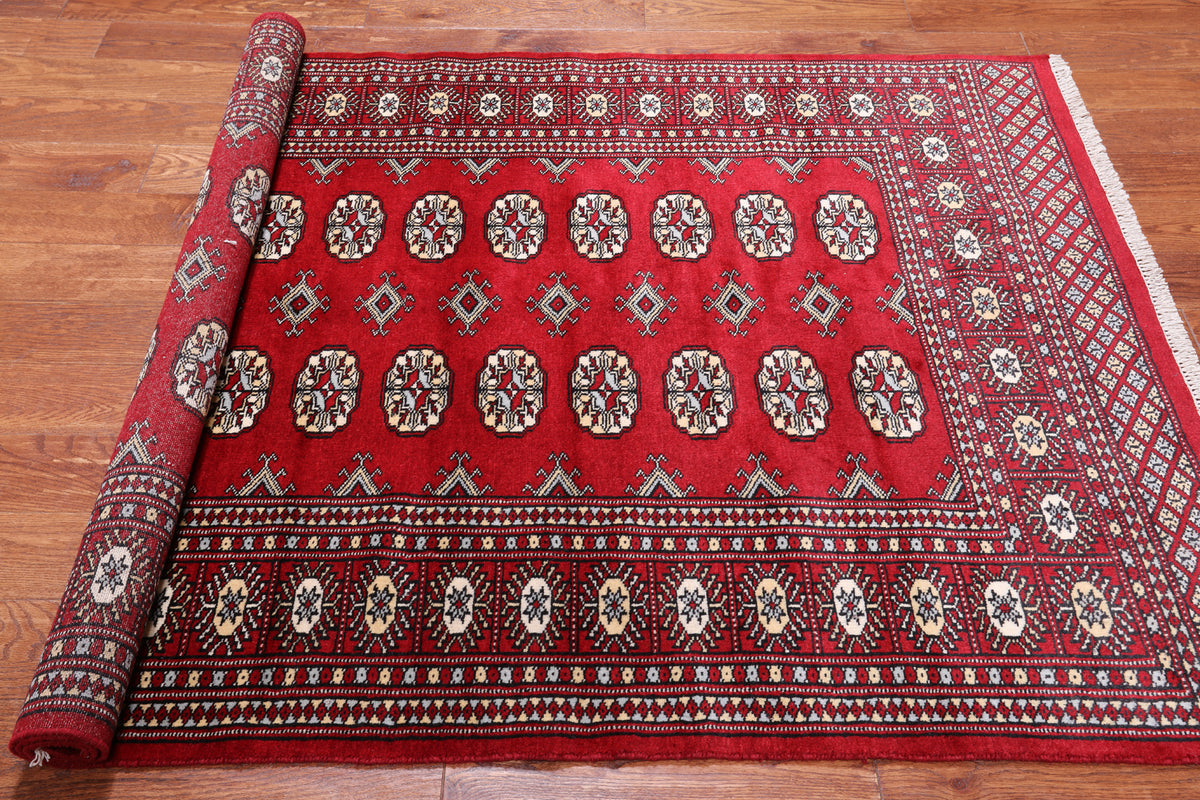 Red Bokhara Handmade Wool Rug - 4' 6" X 6' 10"