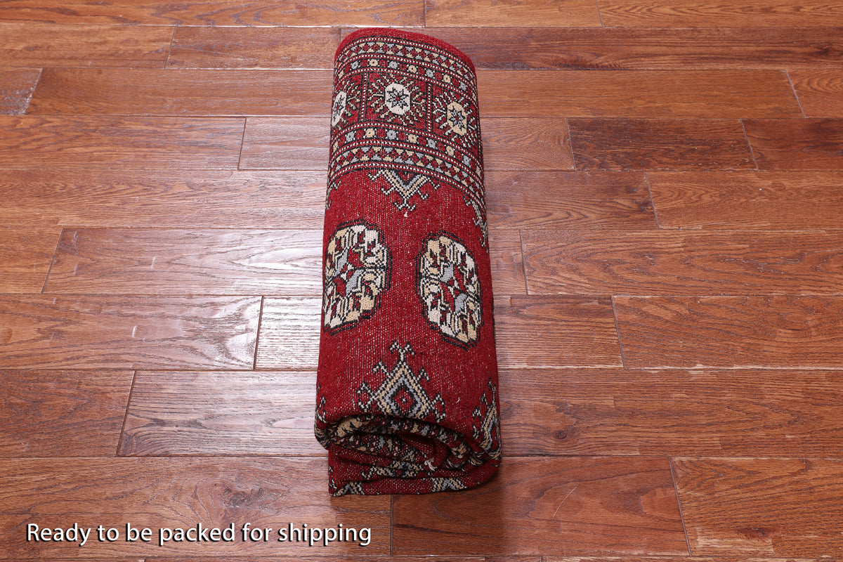 Red Bokhara Handmade Wool Rug - 4' 6" X 6' 10"