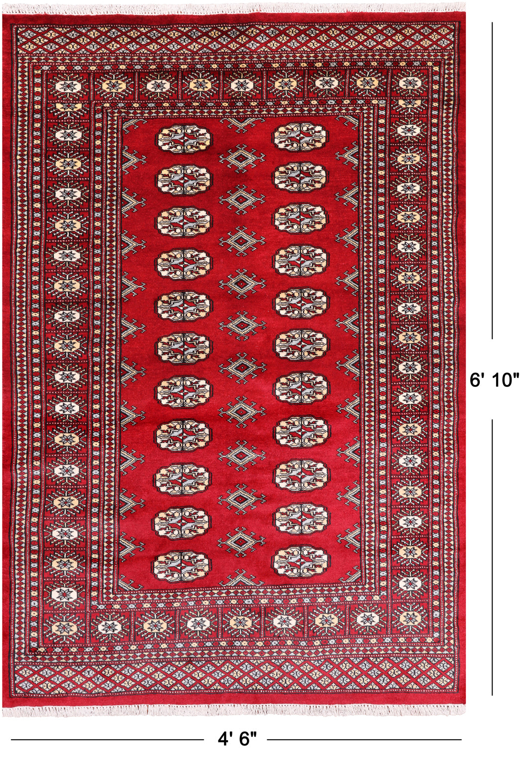 Red Bokhara Handmade Wool Rug - 4' 6" X 6' 10"