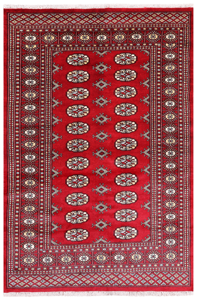Red Bokhara Handmade Wool Rug - 4' 6" X 6' 10"