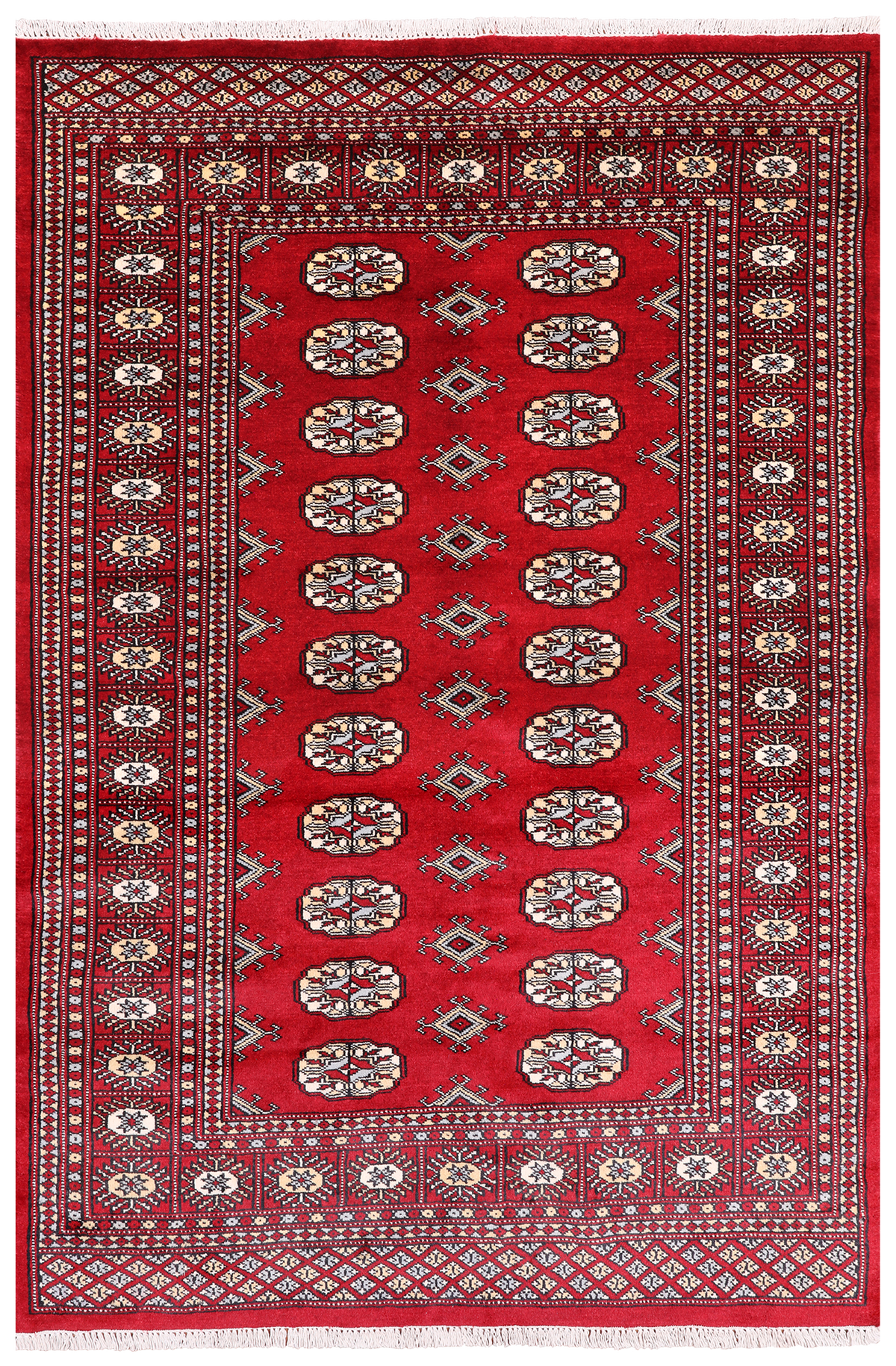 Red Bokhara Handmade Wool Rug - 4' 6" X 6' 10"