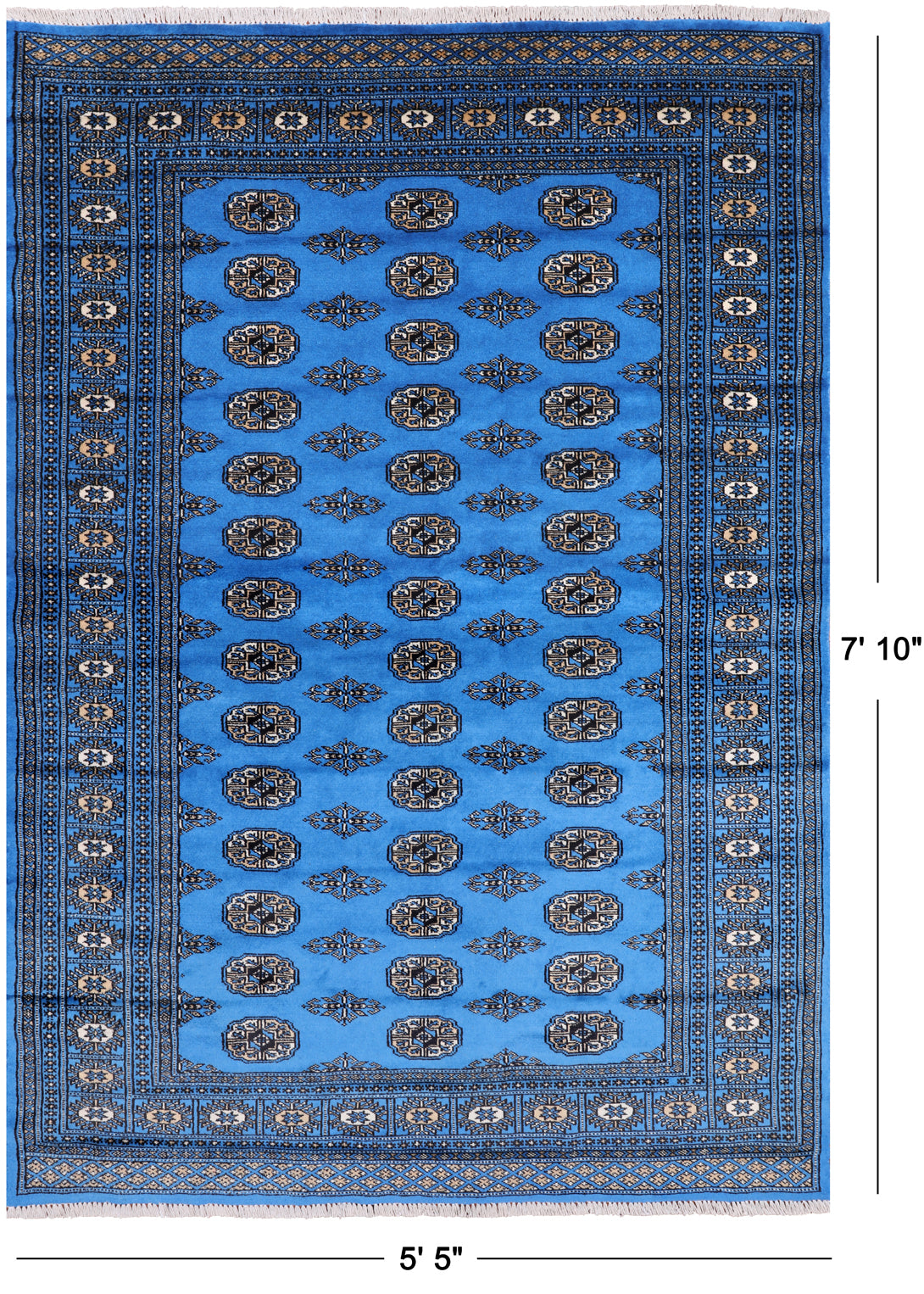 Blue Bokhara Handmade Wool Rug - 5' 5" X 7' 10"