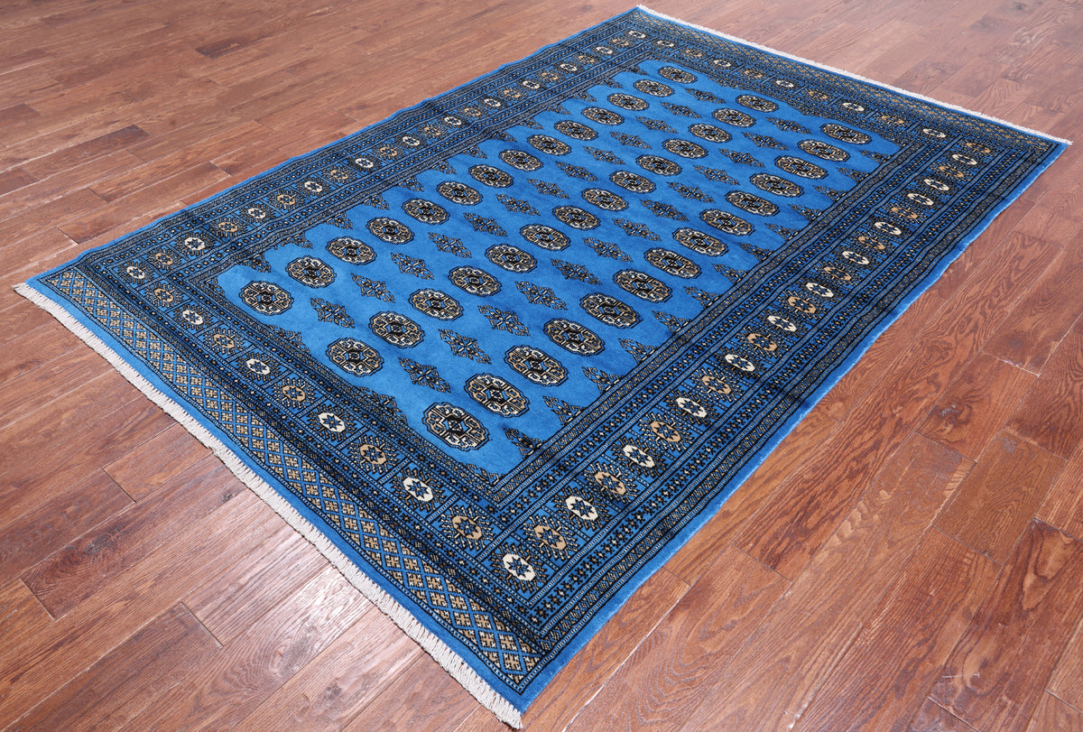 Blue Bokhara Handmade Wool Rug - 5' 5" X 7' 10"
