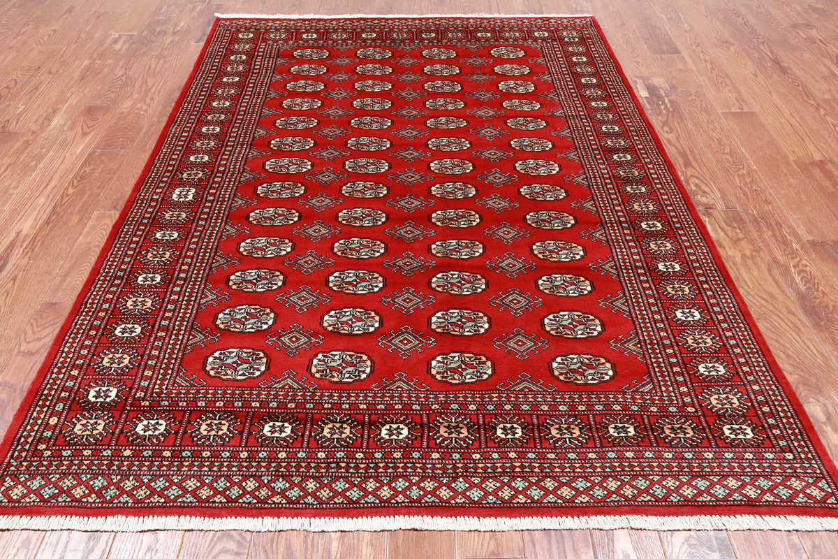 Red Bokhara Hand Knotted Wool Rug - 5' 7" X 7' 10"
